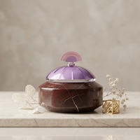Bonbonnière en marbre rouge naturel avec couvercle en cristal coloré, boîte à bonbons décorative, boîte à bijoux de luxe pour la maison