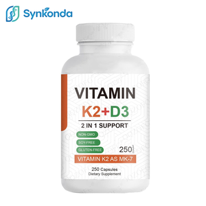 วิตามินเค2 ดี3 อาหารเสริม สูตรไม่ใช้วัตถุดิบดัดแปลงพันธุกรรม วิตามินดี3 5000IU 90 ไมโครกรัม เค2 เอ็มเค-7 ง่ายต่อการกลืน วิตามินดีและเค คอมเพล็กซ์ 250 แคปซูล - Product Image 1