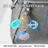 Porte-clés porte-monnaie en forme de dauphin et baleine bleue, dessin animé 3D, avec clochette mignonne, pendentif pour sac d'étudiant, cadeau simple pour garçon, fille ou couple