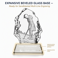 Juego de Trofeos de Golf de Cristal con Borde Agrietado Personalizado al por Mayor, Grabado Láser 3D, Premio para Golfistas, Placa de Premio de Golf Personalizada
