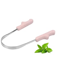 Grattoir à langue en acier inoxydable 304 avec manche en tige de blé, brosse nettoyante pour la langue, éliminateur d'odeurs, lot de 2