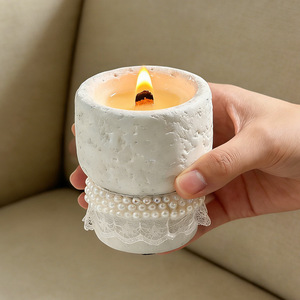 Pearl Lace Gypsum <b>Cup</b> Scented Candle Natural Soy Wax Smokeless Elegant Indoor Atmosphere Decor Luxury Fragrance Ornament Gift - Product Image 1