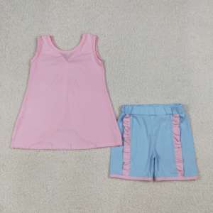 GSSO3462 rts Ensemble sans manches rose uni imprimé pour petite fille, tenue basique pour enfant, vente en gros - Product Image 5