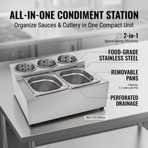 Commercial Buffet Station Countertop Stainless Steel Cutlery Holder and GN <b>Pan</b> Rack - Product Image 5