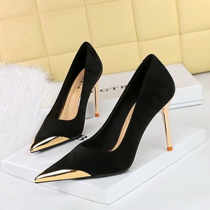 Chaussures pour femmes <span class=keywords><strong>de</strong></span> Style chinois talons hauts talons minces talons Super hauts métal bout <span class=keywords><strong>de</strong></span> <span class=keywords><strong>fer</strong></span> pointu bouche peu profonde Banquet chaussures simples - Product Image 2