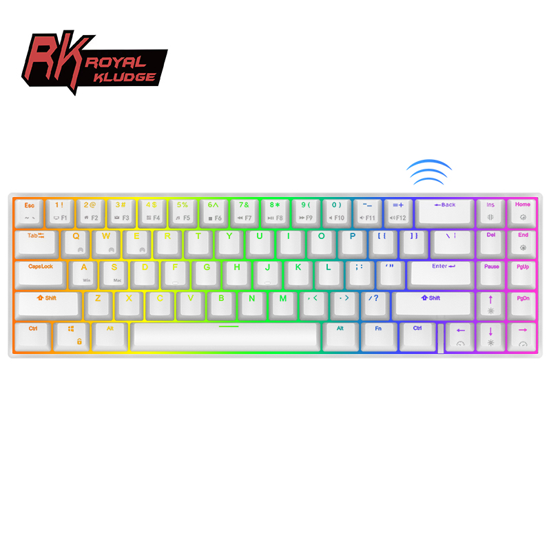 Royal Kludge RK 71 keys type c 70 black and white hotswap white rgb wireless RK71 mechanical keyboard