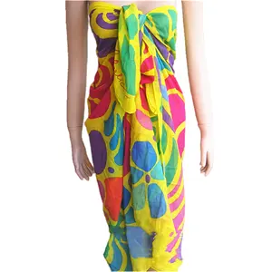 100% Rayon 70 "x 43" plaj Pareos kadınlar Wrap emici özel baskılı tasarım tam renkli bali sarong pareo
