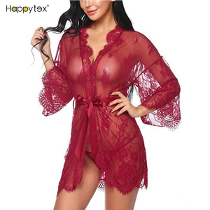 Kimono in pizzo da donna intimo maglia camicia da notte abito in pizzo trasparente morbido abbigliamento per la casa indumenti da notte prezzo economico alta qualità - Product Image 2