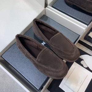 2026 New Designer Inspired Fur Lined Loafers, Luxury Brown Suede Warm Slip On Winter Casual Flat Shoes - Product Image 3