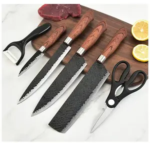 6 buah/set baru pola palu tempa hitam enam buah set rumah pisau dapur pisau koki set kotak hadiah pisau dapur.