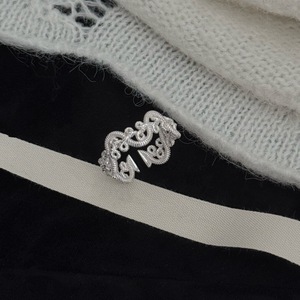 Bague en argent sterling S925 à texture tressée en forme de vigne avec un petit design en forme de beignets frits en dentelle douce, rayures creuses, perle - Product Image 3