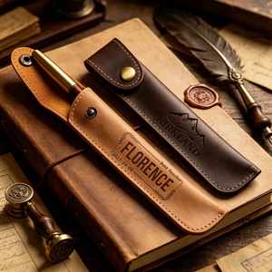 Étui en cuir personnalisé, étui à stylo gravé pour cadeau de diplôme, pochette à crayons, accessoire de papeterie - Product Image 3