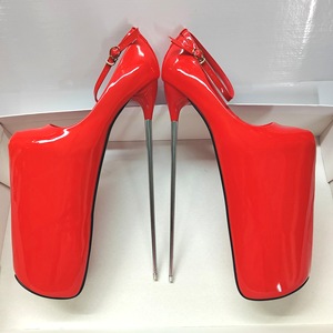 Nuova Scarpa Rossa <span class=keywords><strong>con</strong></span> <span class=keywords><strong>Tacco</strong></span> in Acciaio da 30cm, Cinturino <span class=keywords><strong>con</strong></span> Fibbia, Taglia Grande e <span class=keywords><strong>Tacco</strong></span> Ultra Alto e Sottile - Product Image 2