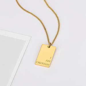 En Acier Inoxydable Je Suis Assez Personnalisé Unisexe Géométrique Graver Mot Collier Déclaration Logo Plaqué Or Forme Carrée Collier - Product Image 5