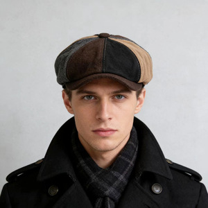 Nouvelle casquette octogonale patchwork multicolore automne-<span class=keywords><strong>hiver</strong></span>, style britannique, couleurs contrastées, pour garçon et homme, casquette épaisse d'extérieur type Ivy - Product Image 5