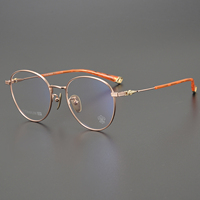 Monturas Ópticas Redondas de Titanio Sólido, Ligeras, Montura Completa, Lentes Graduadas, Almohadillas Nasales Ajustables, Unisex
