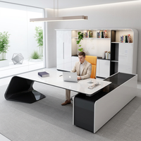 Bureau de direction futuriste moderne épuré noir et blanc brillant écologique avec rangement, direct usine OEM/ODM