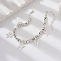 NYY Creative Bracelet de cheville à pampilles papillon et Bracelet papillon en forme de goutte d'eau orné de strass - Accessoires en gros