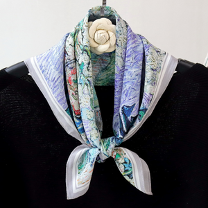 68 cm 놀라운 인기있는 예술 유화 스타일 우아한 레이디 매일 장식을위한 꽃 인쇄 실크 CDC 스카프 스카프 - Product Image 3