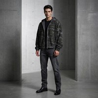 Sweat-shirt à capuche zippé réversible camouflage pour homme, 450 GSM, streetwear épais, double face, gris anthracite uni, coupe ample