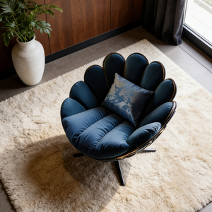 <span class=keywords><strong>Fauteuil</strong></span> individuel de luxe moderne en velours bleu paon avec structure métallique dorée pivotante - Product Image 3