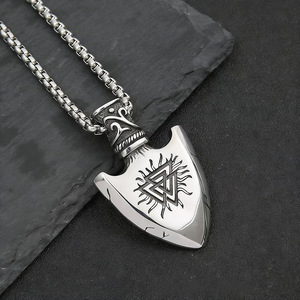 yunnique Viking Rune <b>Titanium</b> Steel Pendant Shield Shape Geometric Design Unisex Necklace Gift - Product Image 3