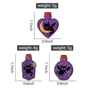 Кэтбат ведьма зелье бутылка эмаль булавки Ужасы Хэллоуин Луна Звезда Молния Брошь Нагрудный значок Панк ювелирные изделия подарок оптом - Product Image 6