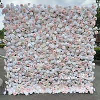 H-457 maßge schneiderte künstliche Blumen wand für Hochzeits dekoration Stoff zurück Roll Up blaue und weiße Rose Blumen wand