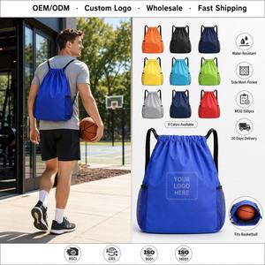Large <b>Drawstring</b> <b>Backpack</b> Basketball Bag Sports Cinch Sack with Side Mesh Pockets Wide Straps for Gym School Swim Soccer Yoga - Product Image 1
