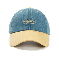 Casquette de baseball en jean délavé avec logo personnalisé, style vintage bicolore, casquette souple non structurée à 6 panneaux en coton, casquette de sport, vente en gros, usine OEM