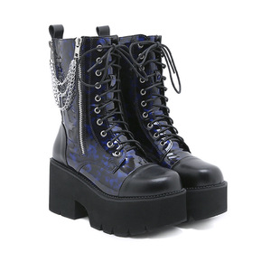 Bottines pour femmes à talons épais et double fermeture éclair, plateforme, taille plus, mi-mollet - Product Image 4