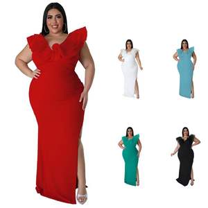 Elegante Vestido de Noche Clásico Talla Grande con Cuello en V, Sin Mangas, Cintura Alta y Abertura Lateral para Mujer - Product Image 1