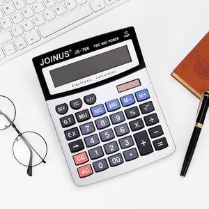 Calculatrice de bureau solaire Joinus Js766 à 12 chiffres, double alimentation, couleur argent, calculatrice à usage général - Product Image 5