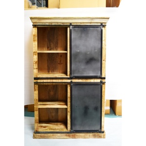 Gabinete de almacenamiento de exhibición de madera de mango Industrial Vintage sólido 4 cajones puertas corredizas de hierro muebles plegables para el hogar Hotel - Product Image 1
