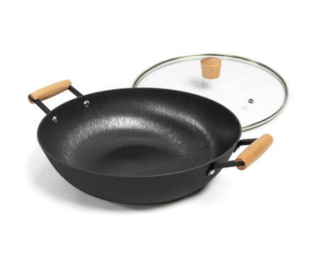 Чугунная гриль-Китайский повар вок большой чугунный вок сковорода с антипригарным с деревянной ручкой
