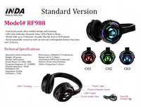 Casque Silent Disco RF988 pour Fêtes, Films en Plein Air – Casque DJ Sans Fil 3 Canaux avec Lumières LED Stylées et Coussinets Confortables