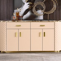 Buffet moderne de luxe en bois massif avec plateau en marbre et design en cuir, table console multifonctionnelle pour cuisine et salle à manger