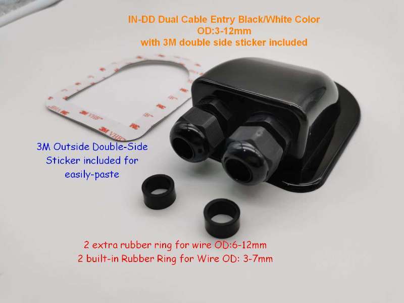 Negro IP67 instalación eléctrica Dual impermeable de entrada de Cable de 3M con doble adhesivo lado incluido para al aire libre