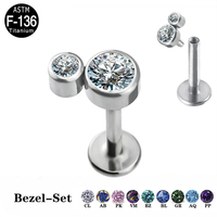 ASTM F136 Titanium Body Piercing Internally Threaded Bezel Set 2-CZ Stone Engagement Rings Zircon High Grade Body Jewelry Stud