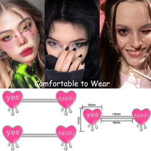 Anillos de pezón con letras de corazón rosa de 14G, barra de pezón de acero quirúrgico 316L, sí, papá, palabras traviesas, <span class=keywords><strong>Piercing</strong></span> para pezón, joyería - Product Image 1