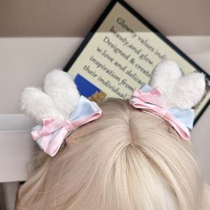 Cute plush ear <b>bow</b> bunny ear hair <b>clip</b> girl hair accessory water color sweet hair accessory hair <b>clip</b> lolita head accessory - Product Image 3