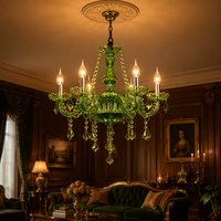 Lustre personnalisé de luxe européen avec pampilles scintillantes, décoration améthyste, lampe en verre violet, lustre en forme de bougie et de fleur