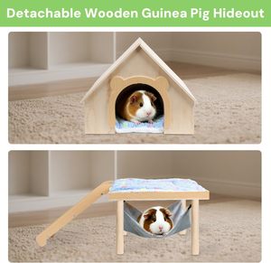 Plateforme de hamac moderne sur mesure extra-large pour cochon d'Inde avec escalier, cachette en bois pour petits animaux, maison à double étage amovible - Product Image 4