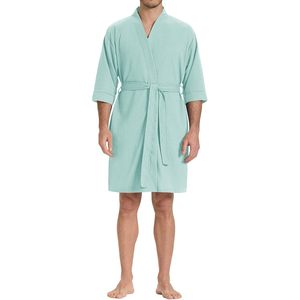 เสื้อคลุมวาฟเฟิลถักน้ำหนักเบาสำหรับผู้ชาย แขนสั้น สไตล์กิโมโน ชุดลำลองสำหรับฤดูร้อน ชุดสปา เนื้อผ้านุ่ม ชุดนอน - Product Image 1