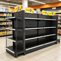 Système d'étagères modulaires en gondole pour la vente au détail, présentoirs en acier noir pour supermarchés et magasins de détail