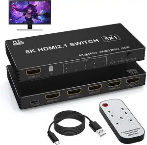 Interruptor HDMI Justlink 8K 5 en 1, salida HDMI2.1, interruptor de 5 puertos con mando a distancia IR, Selector de conmutador HDTV 8K60Hz 4K120Hz para Xbox PS4 PC TV