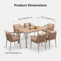 Table de repas extérieure moderne en composite bois-plastique WPC avec structure en alliage d'aluminium, mobilier de patio pour jardin, cour et terrasse