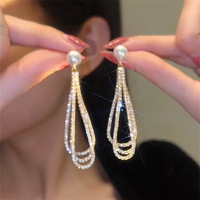 Pendientes Largos de Moda Coreana Vintage para Mujer, con Diamantes Brillantes y Aleación