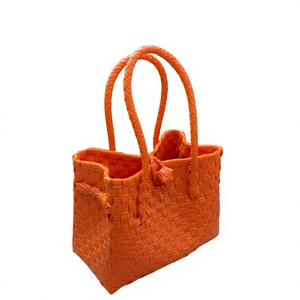Handmade Orange <b>Woven</b> Plastic Tote <b>Bag</b> Eco Friendly Reusable Market Beach Shopping Handbag Custom Summer Straw Style <b>Basket</b> <b>Bag</b> - Product Image 3