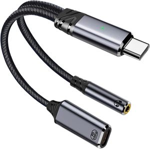 Adaptador y cargador de audio USB C a 3,5mm 2 en 1 Adaptador USB C a conector de <span class=keywords><strong>auriculares</strong></span> y <span class=keywords><strong>cable</strong></span> de carga tipo C Dongle divisor PD100W - Product Image 1